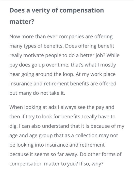 Does a verity of compensation matter? Now more