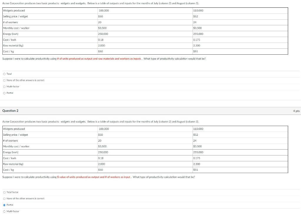 Acme Corporation produces two basic products: