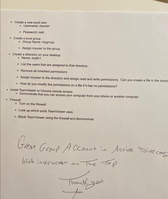 Create a new local user o Username: myuser