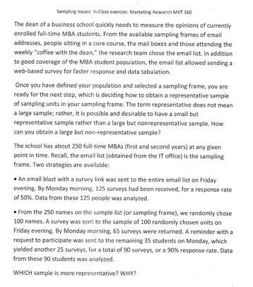 Samping issues in class exercise Marketing