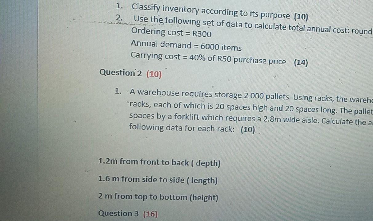1. Classify inventory according to its purpose