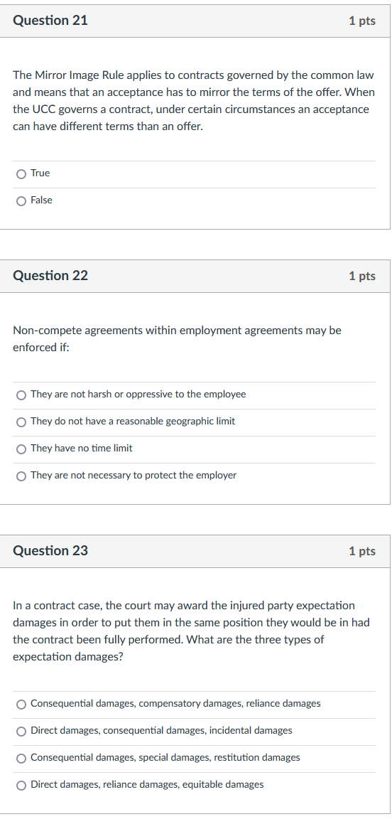 Question 21 1 pts The Mirror Image Rule applies
