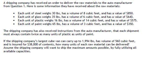 A shipping company has received an order to