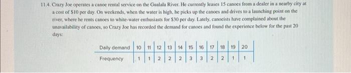 11.4. Crazy Joc operates a canoe rental service