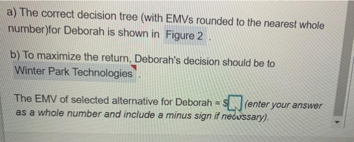 a) The correct decision tree (with EMVs rounded