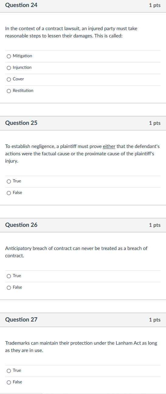 Question 24 1 pts In the context of a contract