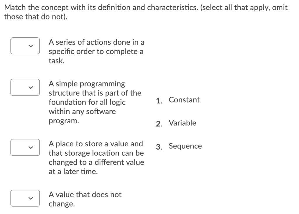 Match the concept with its definition and