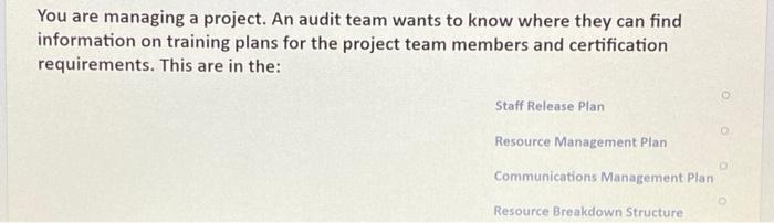 answer ? You are managing a project. An audit