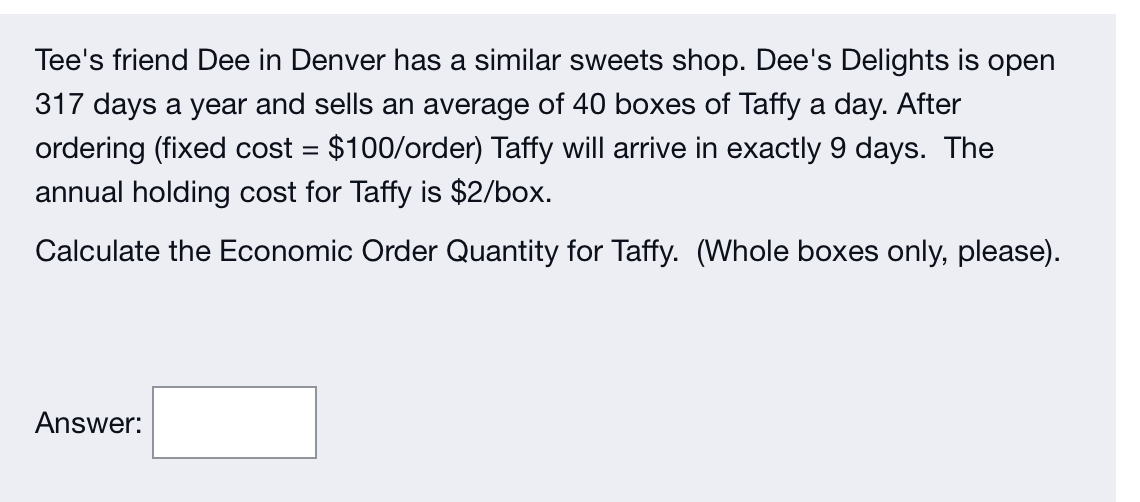 q1 Tee's friend Dee in Denver has a similar