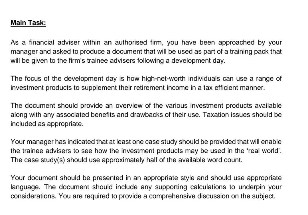 Main Task: As a financial adviser within an