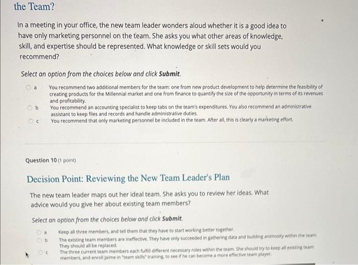 organizational behaviou quiz the Team? In a