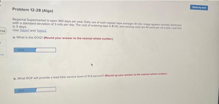 Check my w Problem 12-28 (Algo) Regional