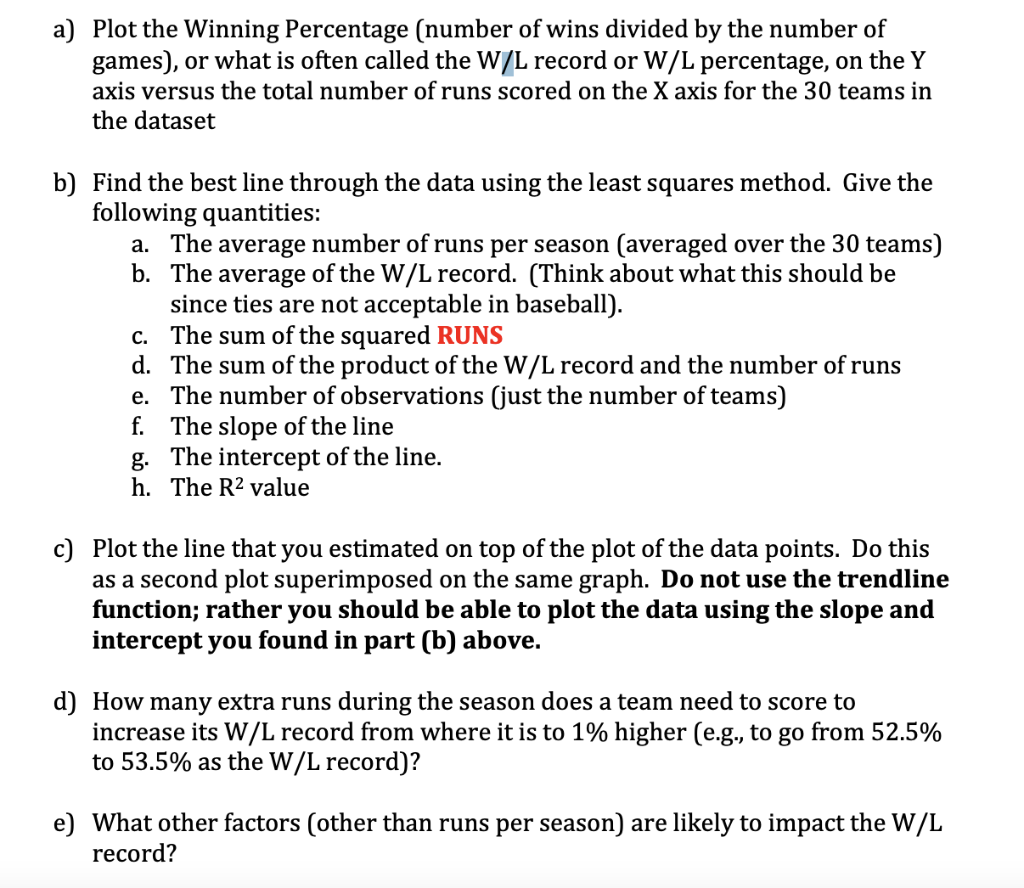a) Plot the Winning Percentage (number of wins