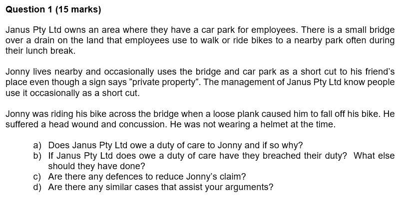 Question 1 (15 marks) Janus Pty Ltd owns an area