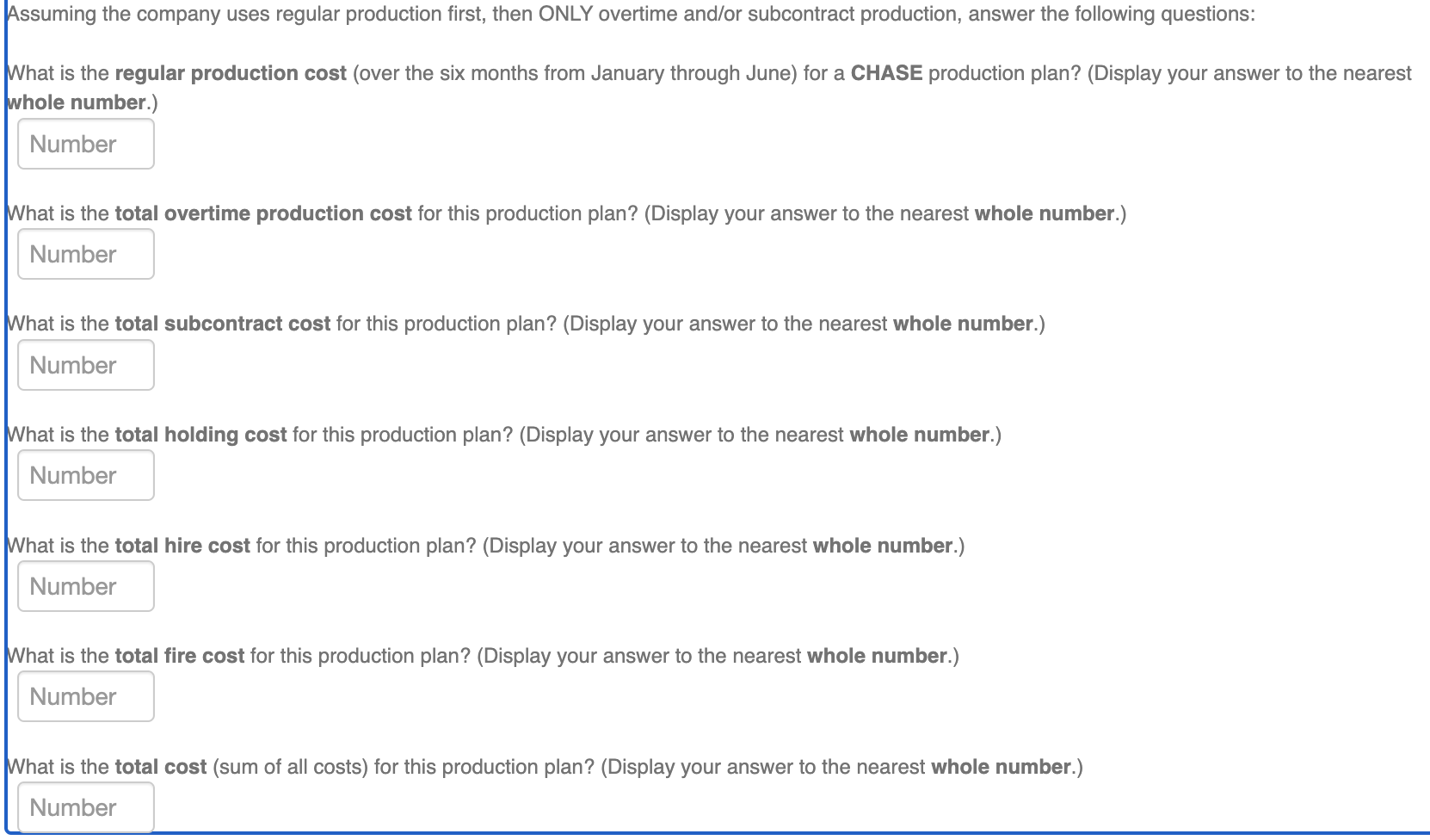 Excel work please, thanks! Cost variables are as