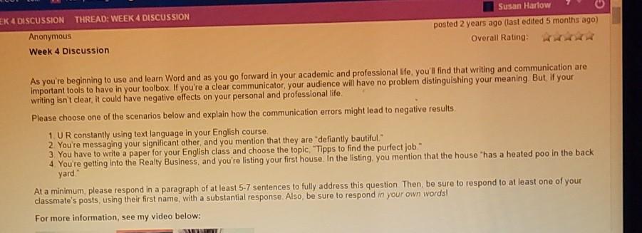 EK 4 DISCUSSION THREAD: WEEK 4 DISCUSSION