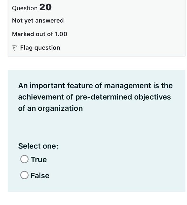 Question 20 Not yet answered Marked out of 1.00