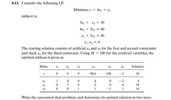 4-13. Consider the following LP: Minimize