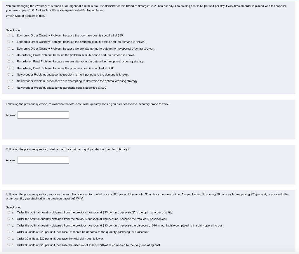 You are managing the inventory of a brand of