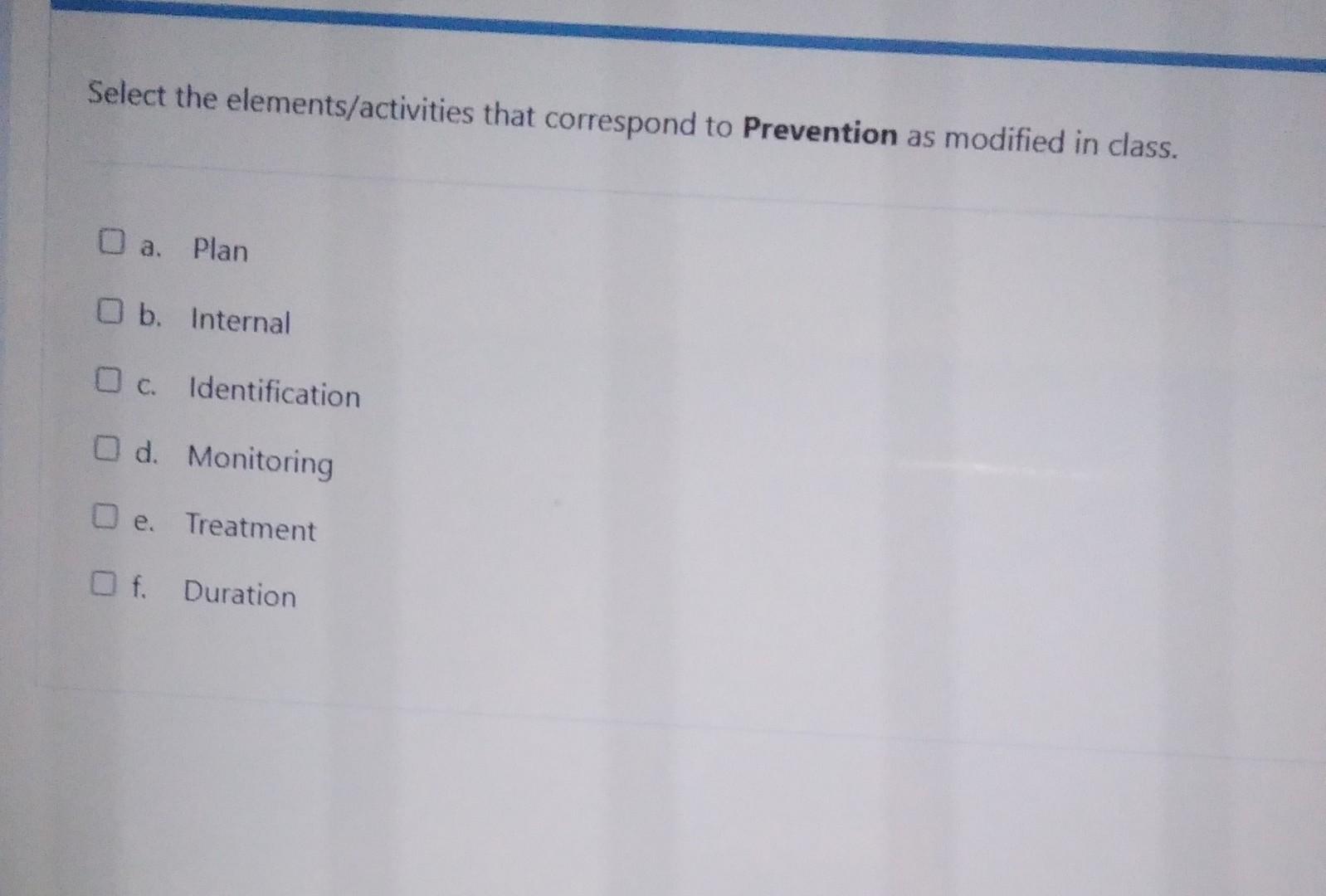 Select the elements/activities that correspond to