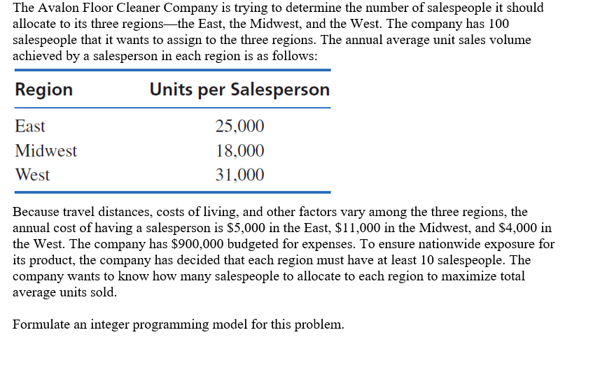 The Avalon Floor Cleaner Company is trying to