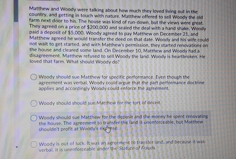 it is based on business law Matthew and Woody
