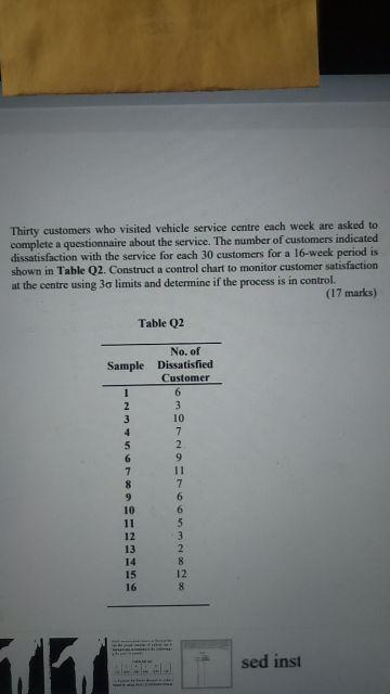 Thirty customers who visited vehicle service