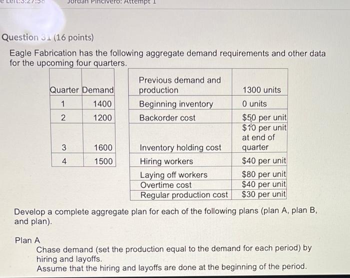 cive Attempt Question 31 (16 points) Eagle
