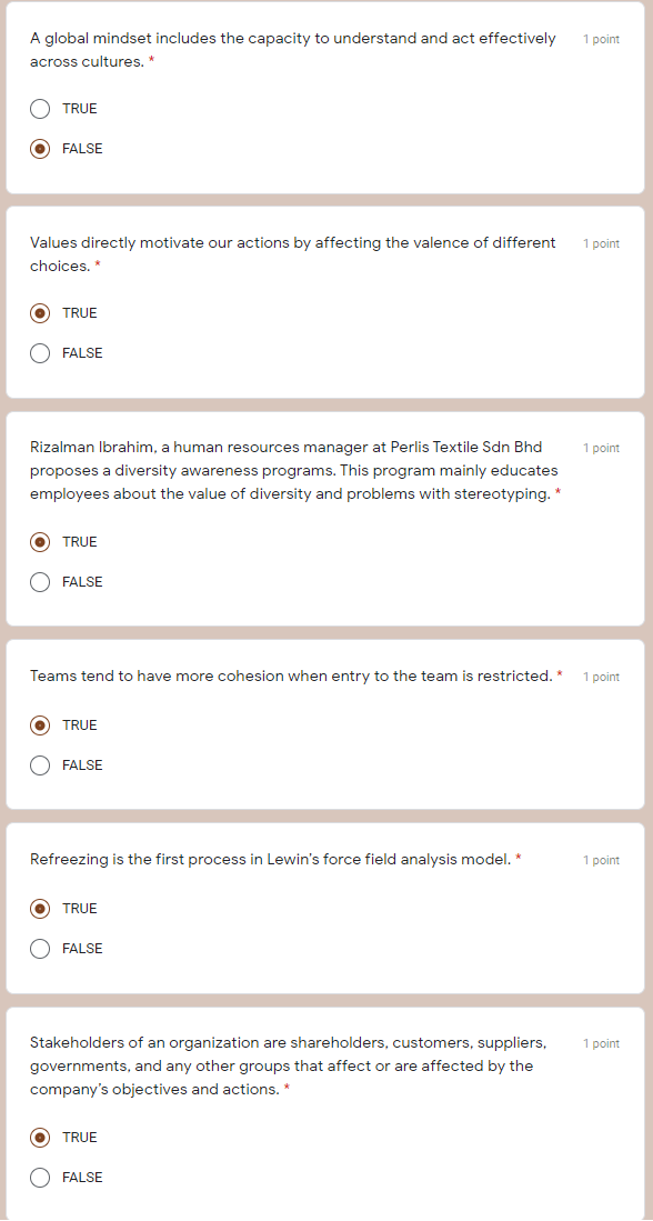 (ORGANIZATIONAL BEHAVIOUR) 1 point A global