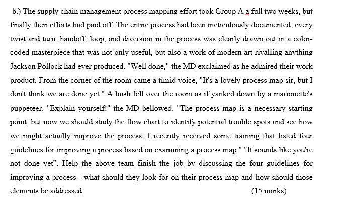 b.) The supply chain management process mapping