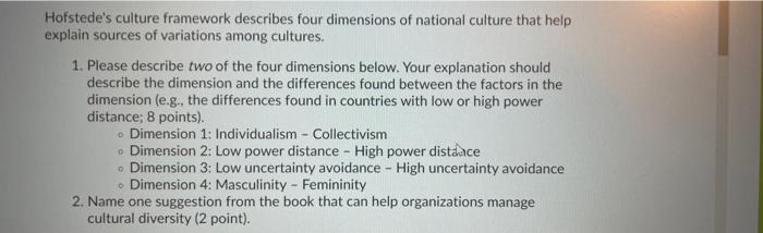 Hofstede's culture framework describes four