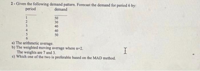2 - Given the following demand pattern. Forecast