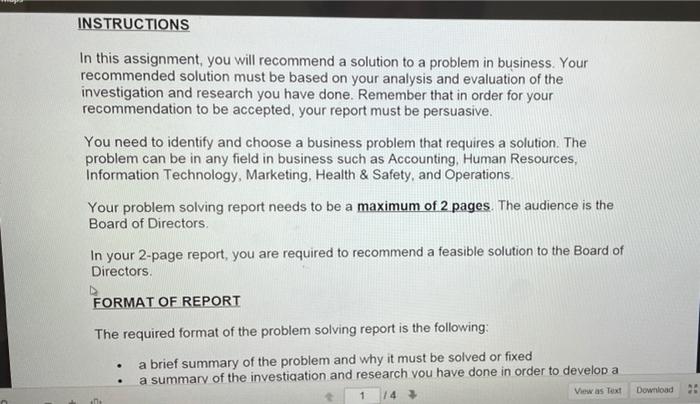 You have to write problem solving report on any