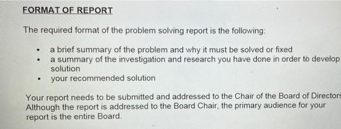 You have to write problem solving report on any
