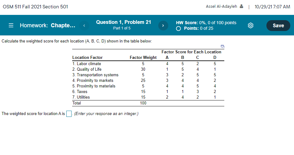 OSM 511 Fall 2021 Section 501 Assel Al-Adayleh *