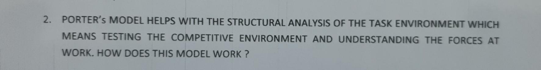 strategic management exam 2. PORTER'S MODEL HELPS