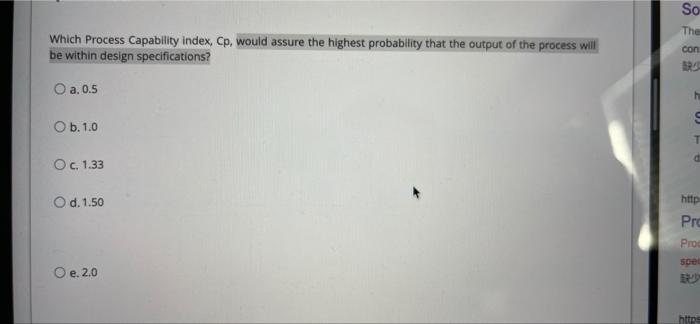 So The Which Process Capability index, Cp, would
