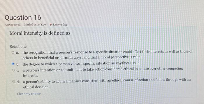 Question 16 Answer saved Marked out of 1,00