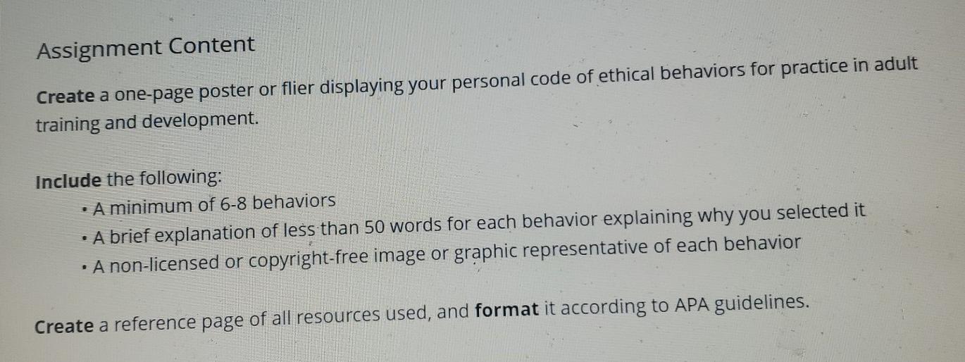 Assignment Content Create a one-page poster or