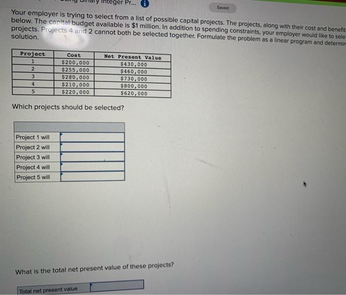 URGENT Integer Pr... Saved Your employer is