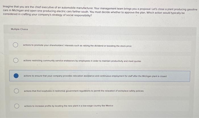 Imagine that you are the chief executive of an