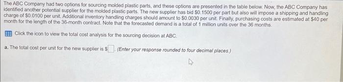 The ABC Company had two options for sourcing