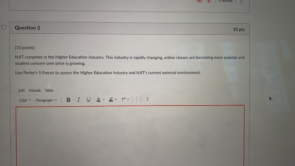 Words D Question 3 10 pts (10 points) NJIT