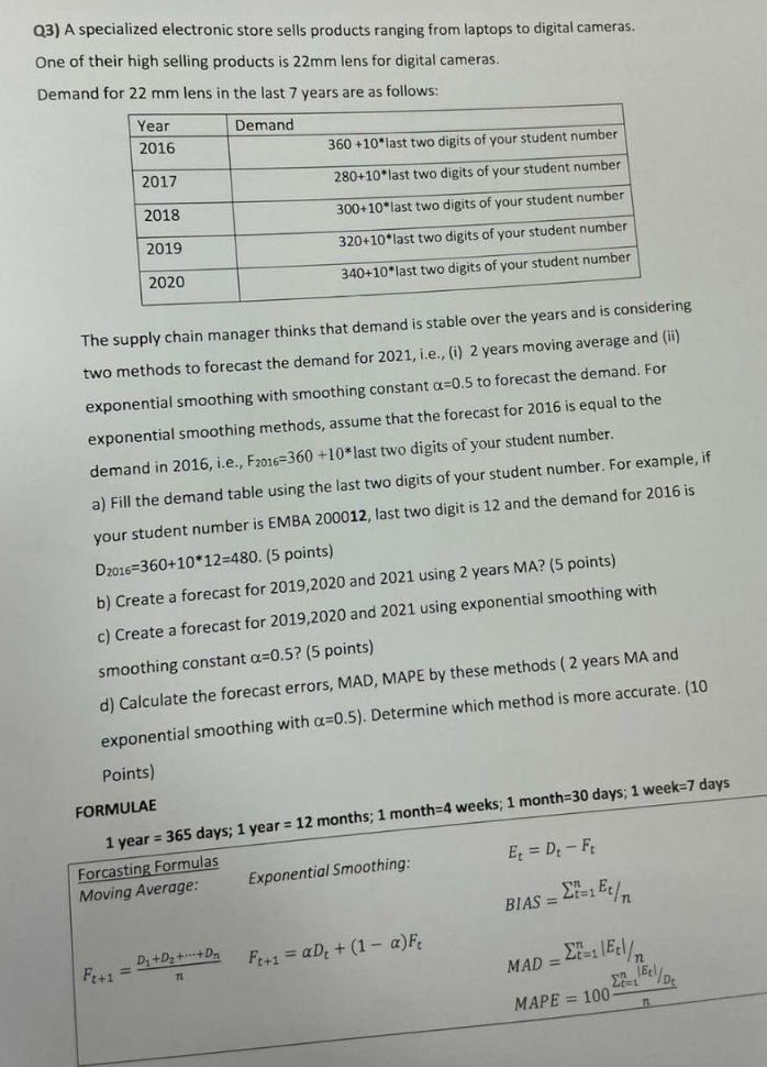 Q3) A specialized electronic store sells products