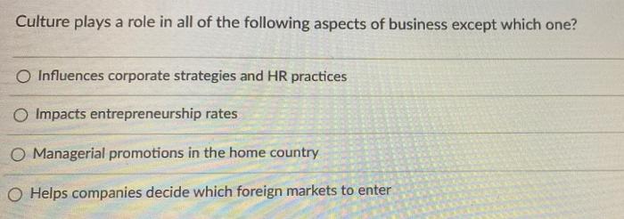 23 Culture plays a role in all of the following