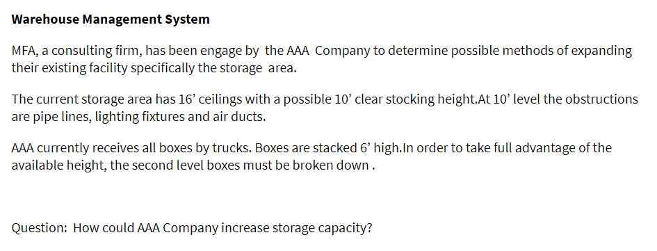 Warehouse Management System MFA, a consulting
