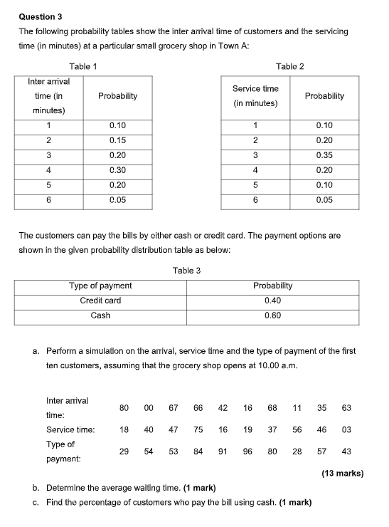 Question 3 The following probability tables show