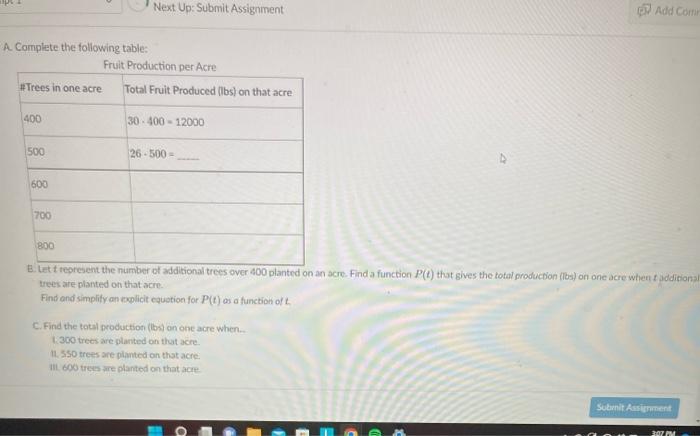 A. Complete the following table: Fruit Production