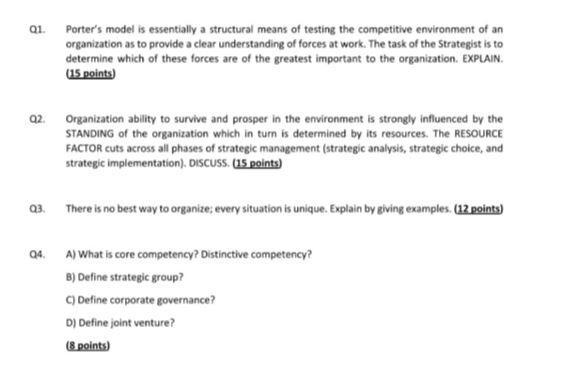 Q1 Porter's model is essentially a structural