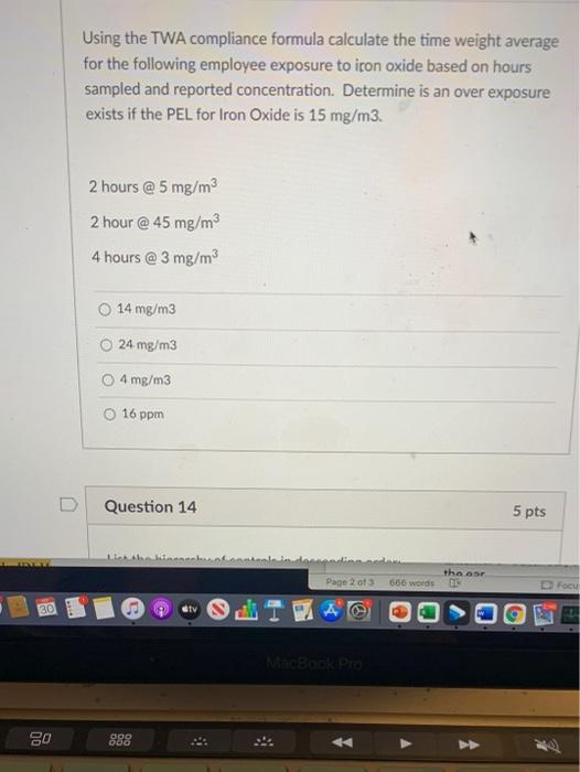 Using the TWA compliance formula calculate the